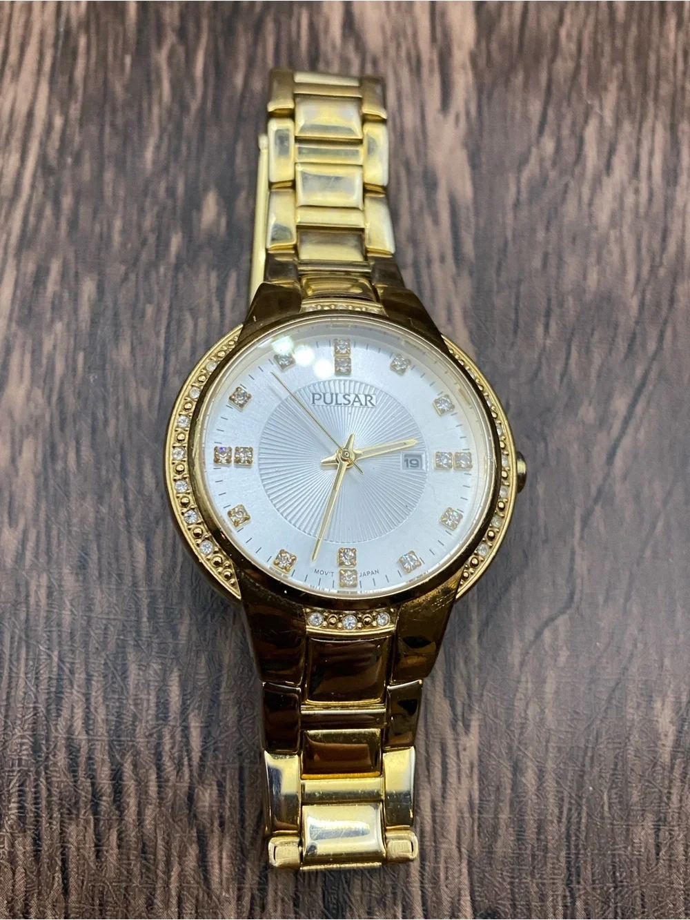 Pulsar Gold-Tone Women's Watch with Crystal Accents 6.25” working